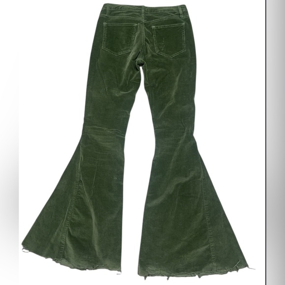 Saints & Hearts Womens Ultra Flare Corduroy Mid Rise Fringe Hem Jeans Army Green - Picture 3 of 8